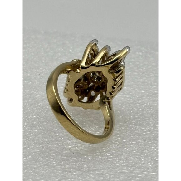 Vintage Ring Cubic Zirconia Cluster Marquis 14 KT. Gold Plated Yellow White Gold - Picture 11 of 15